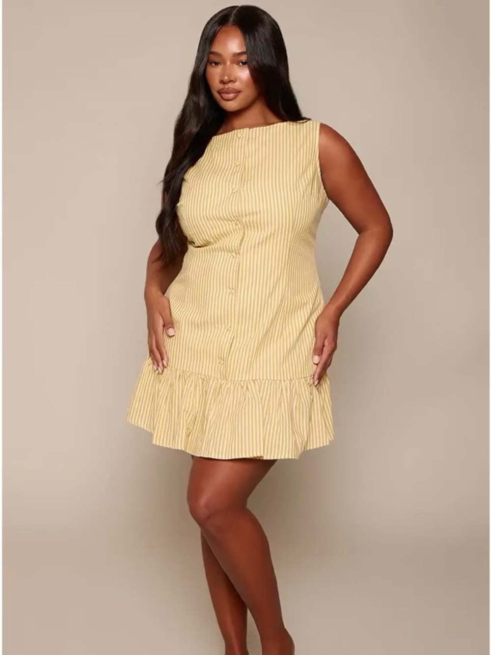 Yellow Striped Ruffle-Hem Mini Dress
